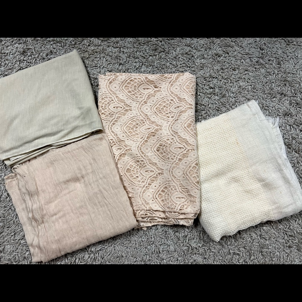 Bundle of 4, Various Brands, Beige Nude Tan Scarves